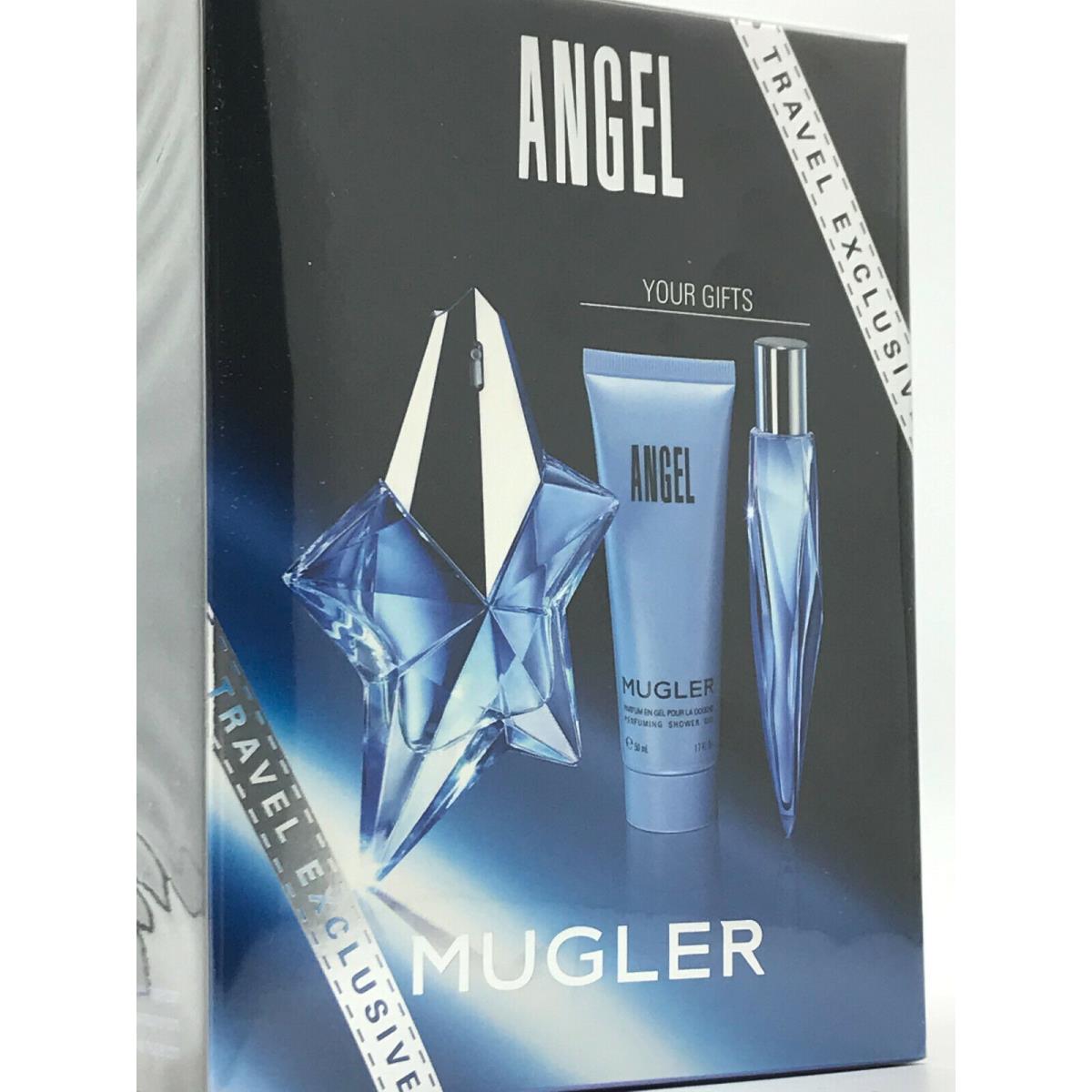 Angel Thierry Mugler 3pc Set Parfum Refillable Star Spray 1.7 oz Shower Gel Mini