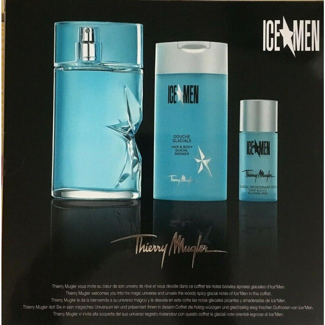 Angel Ice Men By Thierry Mugler Set Edt Spray 3.4 oz + Shower Gel 3.5 oz + Deo