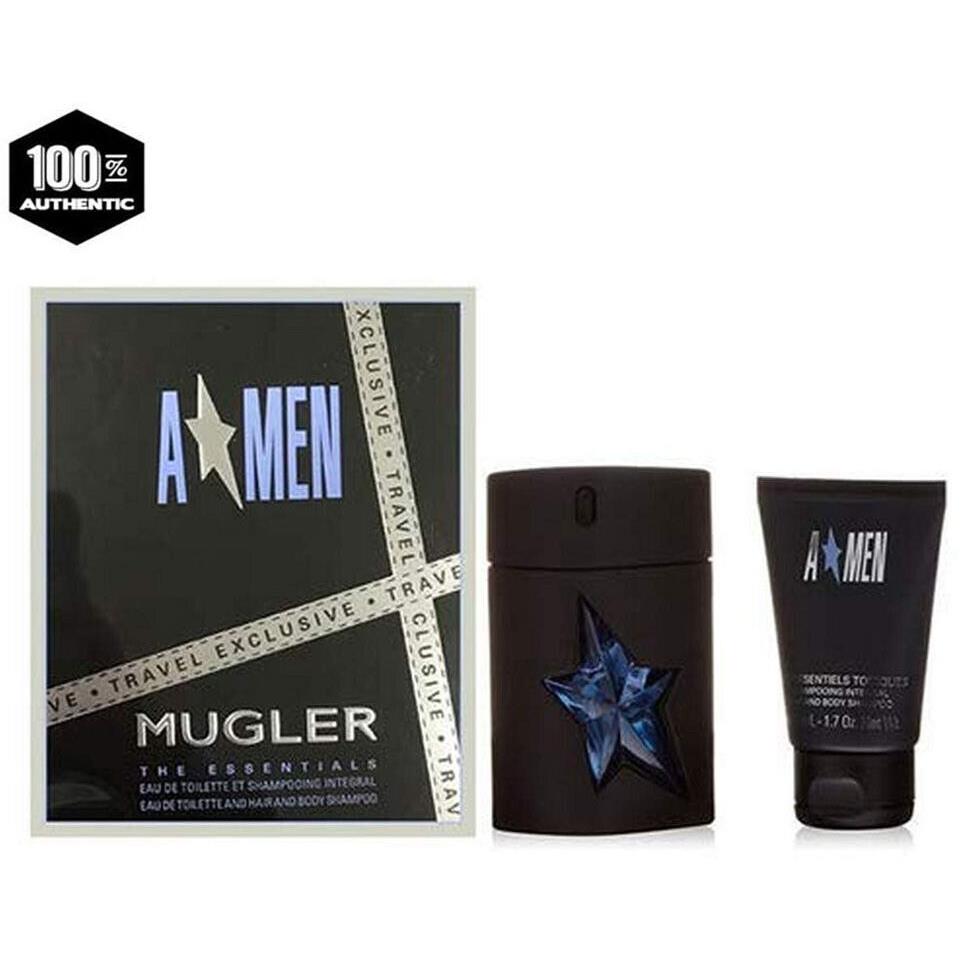 Mugler A Men 2 PC Travel Set-3.4 oz Edt Sp+1.7 oz Hair Body Shampoo