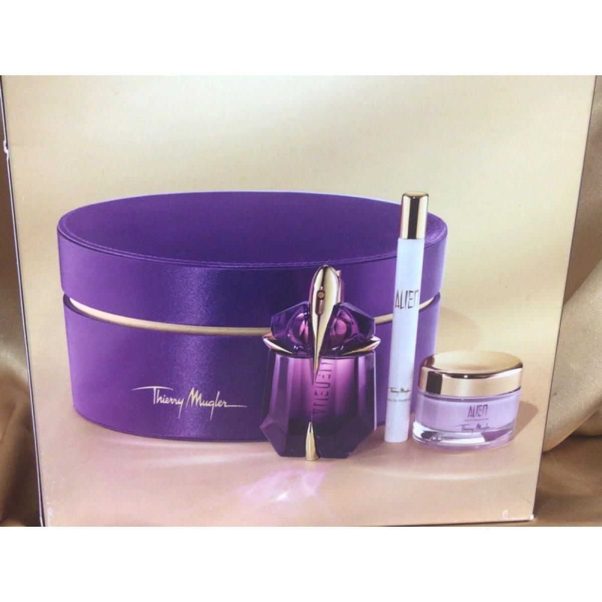 Thierry Mugler Alien 4 Pcs Set Eau De Parfum 30ml.+7ml. Body Cream 1oz + Box