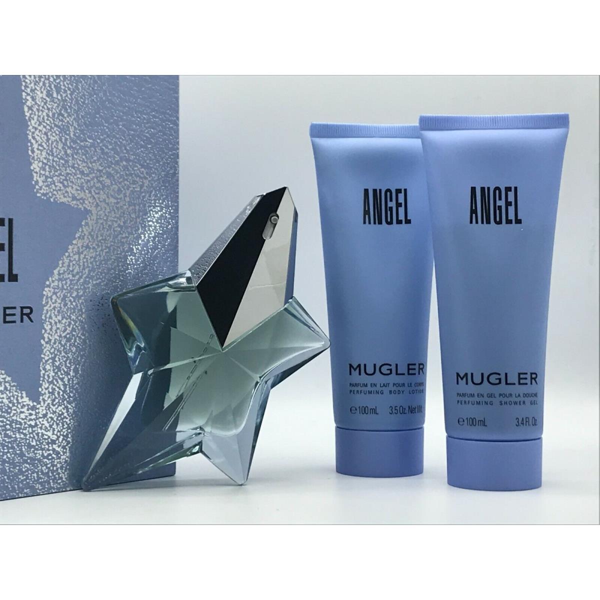 Mugler Angel Women 3pc Parfum Refillable Star Spray 1.7 oz Lotion and Shower Gel