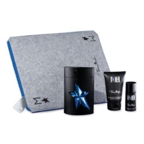 Thierry Mugler Angel Men 4pc Set 3.4oz Edt + 1.7oz Shampoo + .7oz Deo + Pouch