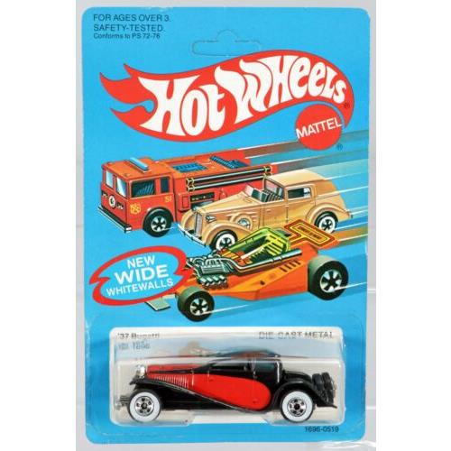 Hot Wheels 1937 Bugatti 1696 Never Removed From Package 1982 Black/red 1:64