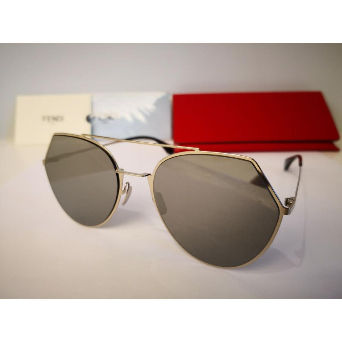 Fendi Eyeline FF0194 3YG 0T Aviator Sunglasses Light Gold Grey Silver Mirror