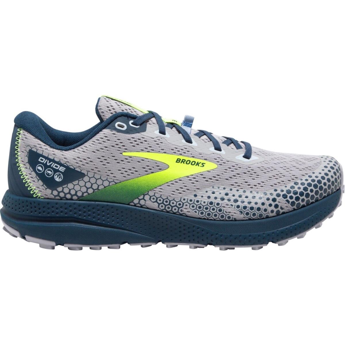 Brooks Divide 3 Grey Neon Green Blue sz 14 110381 1D 046 Trail Running Shoe Hike