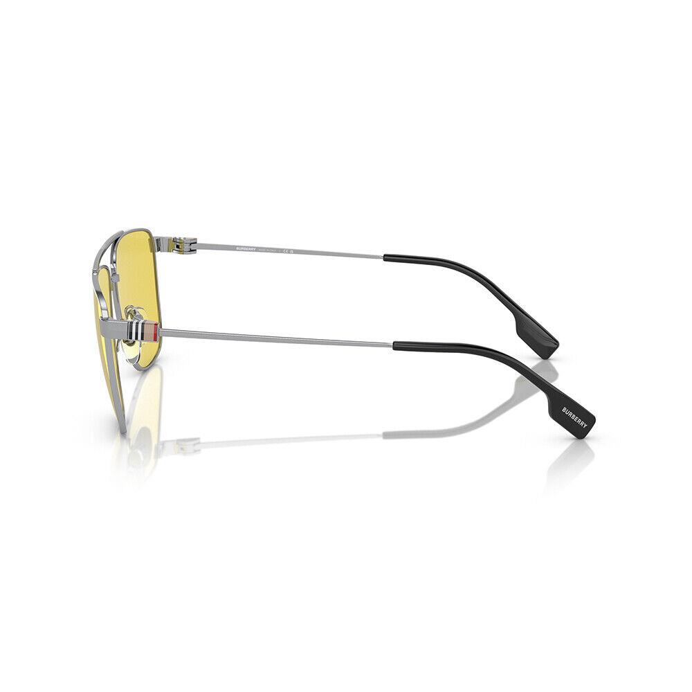 Burberry BE 3141 100585 Silver Metal Navigator Sunglasses Yellow Classic Lens