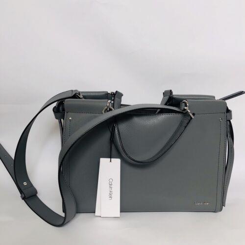 Calvin Klein Callie Asphalt Gray Leather Knot Tote Satchel Shoulder Handbag