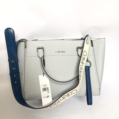 Calvin Klein Woman Leather Crossbody Bag Gray/blue Shoulder Straps Logo