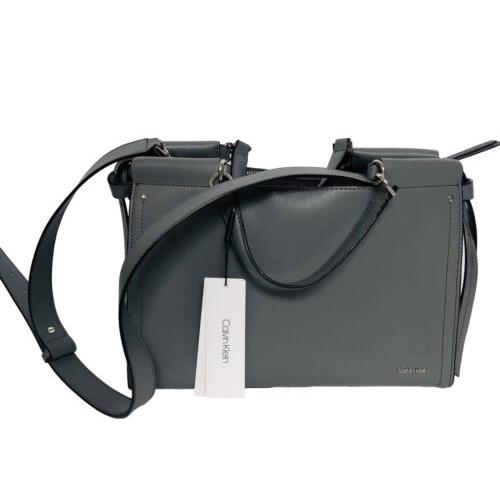 Calvin Klein Callie Asphalt Gray Leather Knot Tote Satchel Shoulder Handbag