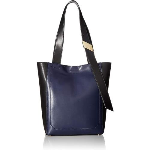 Calvin Klein Karsyn Nappa Leather Belted North South Tote Black Plum Blue