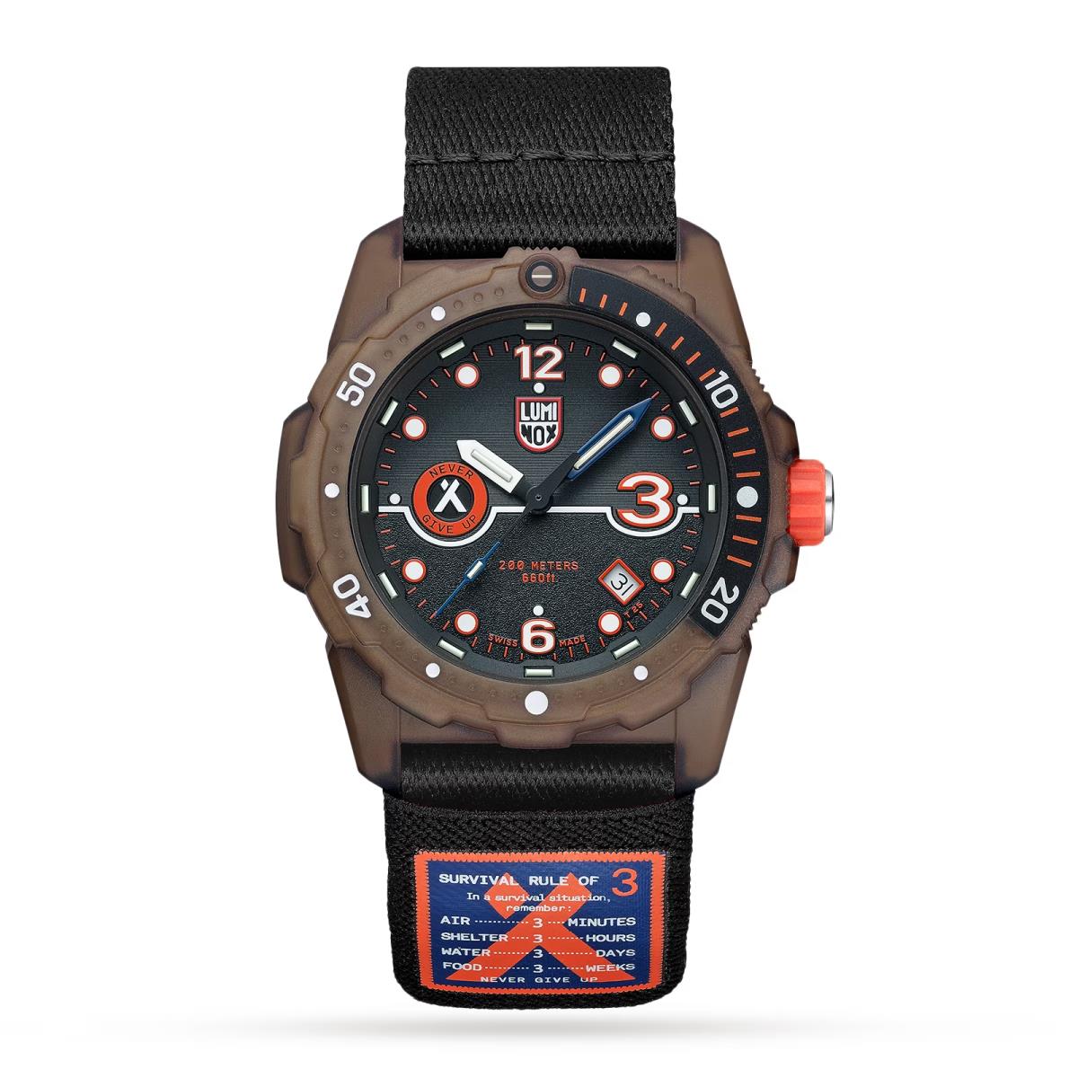 Luminox Bear Grylls XB.3721.ECO Men`s Watch Brown Plastic Case Black Strap