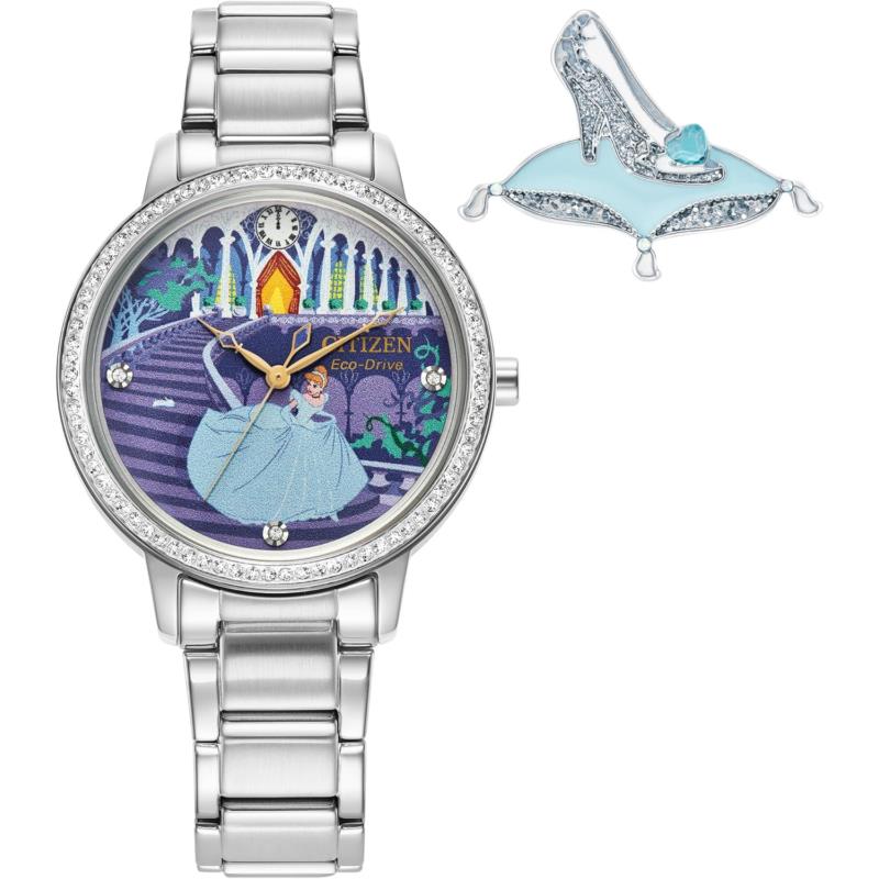 Citizen Women`s Eco-drive Disney Princess Cinderella Crystal Watch and Pin Gift