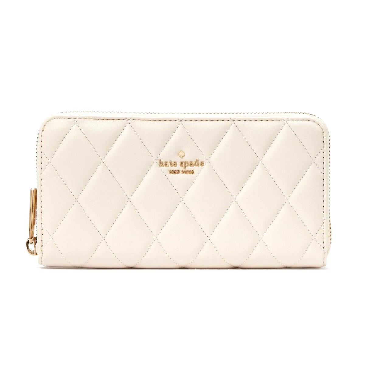 New Kate Carey Large Continental Wallet Quilted Leather Parchment