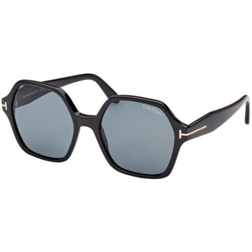 Tom Ford Romy Women`s Geometric Square Sunglasses - FT1032 - Made in Italy Shiny Black/Blue (01A-56)