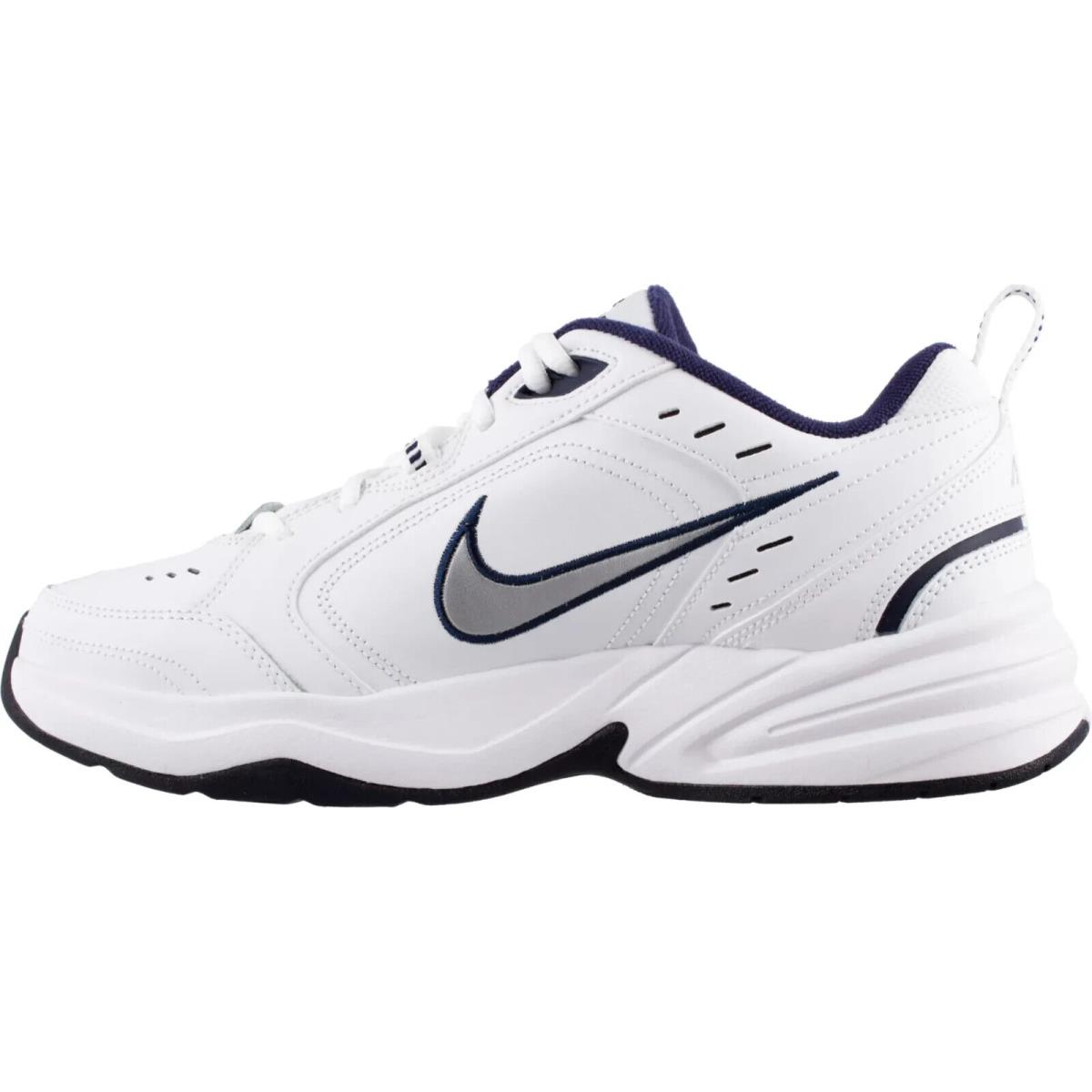 Men Nike Men`s Air Monarch IV Training Shoes Extra Wide/4E - White/Silver/Mild Navy