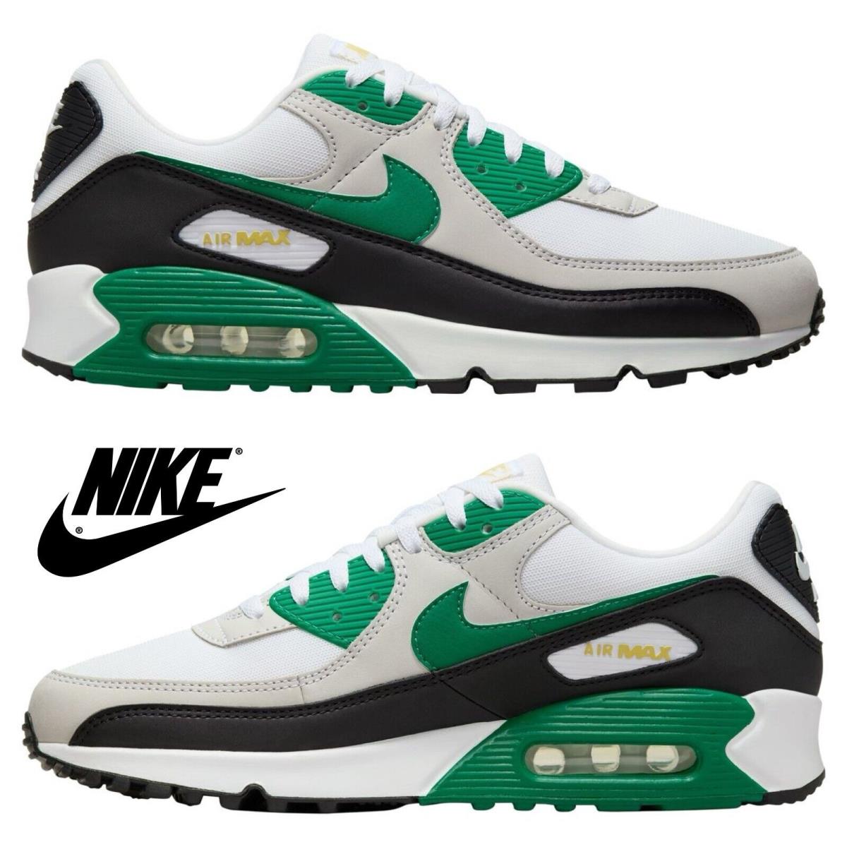 Nike Air Max 90 Men`s Sneakers Comfort Casual Sport Shoes Gum Run Green Black - Green, Manufacturer: White/Malachite/Saturn Gold