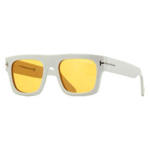 Tom Ford Fausto FT0711 25E Sunglasses Ivory Frame Yellow Lenses 53mm - Frame: Ivory, Lens: Brown