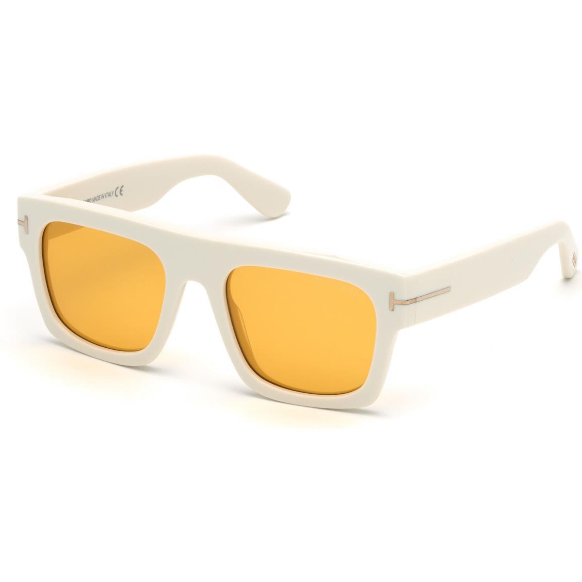 Tom Ford FT0711 Shiny Ivory Vintage Yellow Lenses 25E Sunglasses