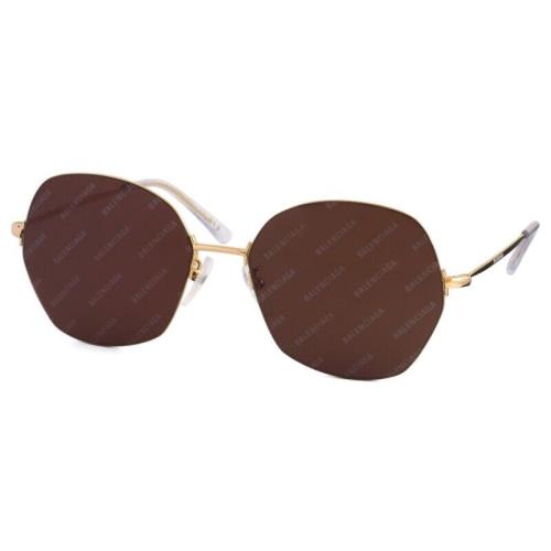 Balenciaga BB0014S 005 Gold Round Brown Non-polarized 58mm Unisex Sunglasses