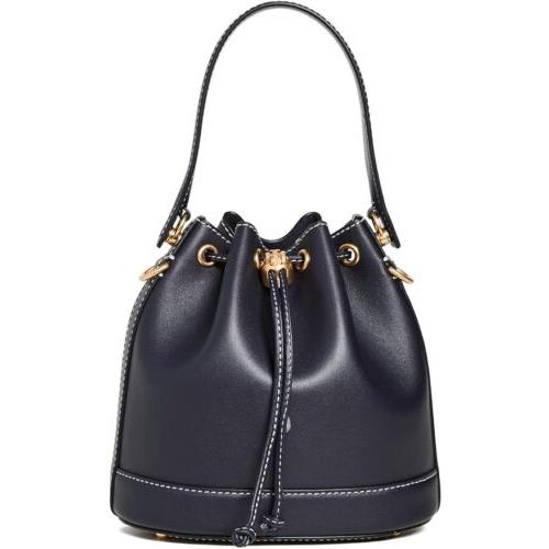 Tory Burch T Monogram Handbag Crossbody Leather Bucket Bag Midnight Blue