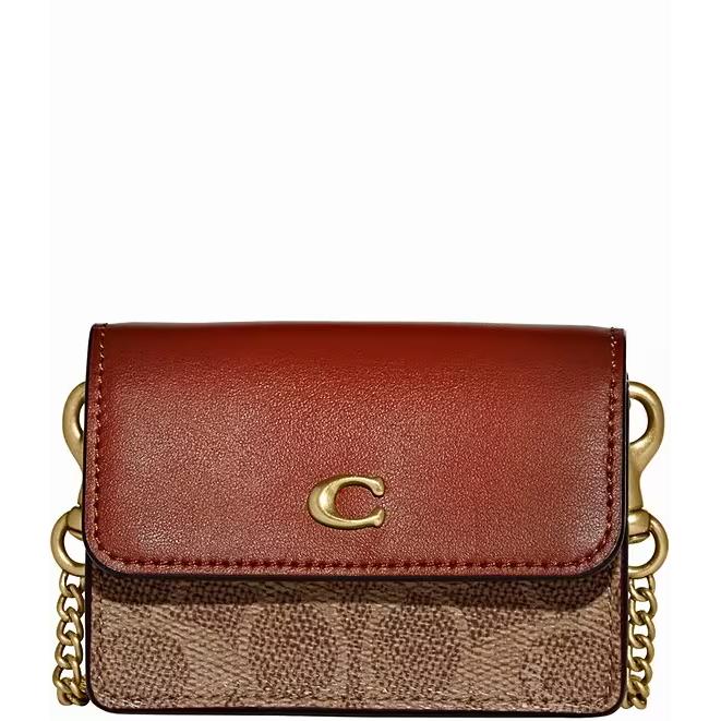 Coach C7211 Tan Rust Signature Logo Colorblock Half Flap Card Case