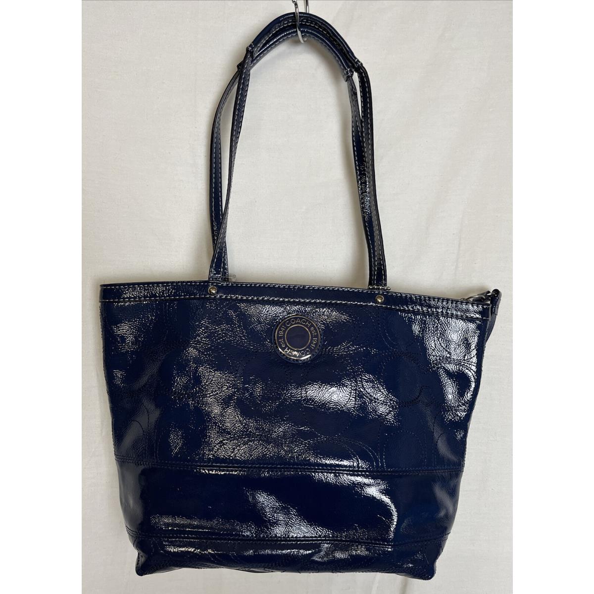 Coach F19198 Signature Stitched Patent Tote Blue