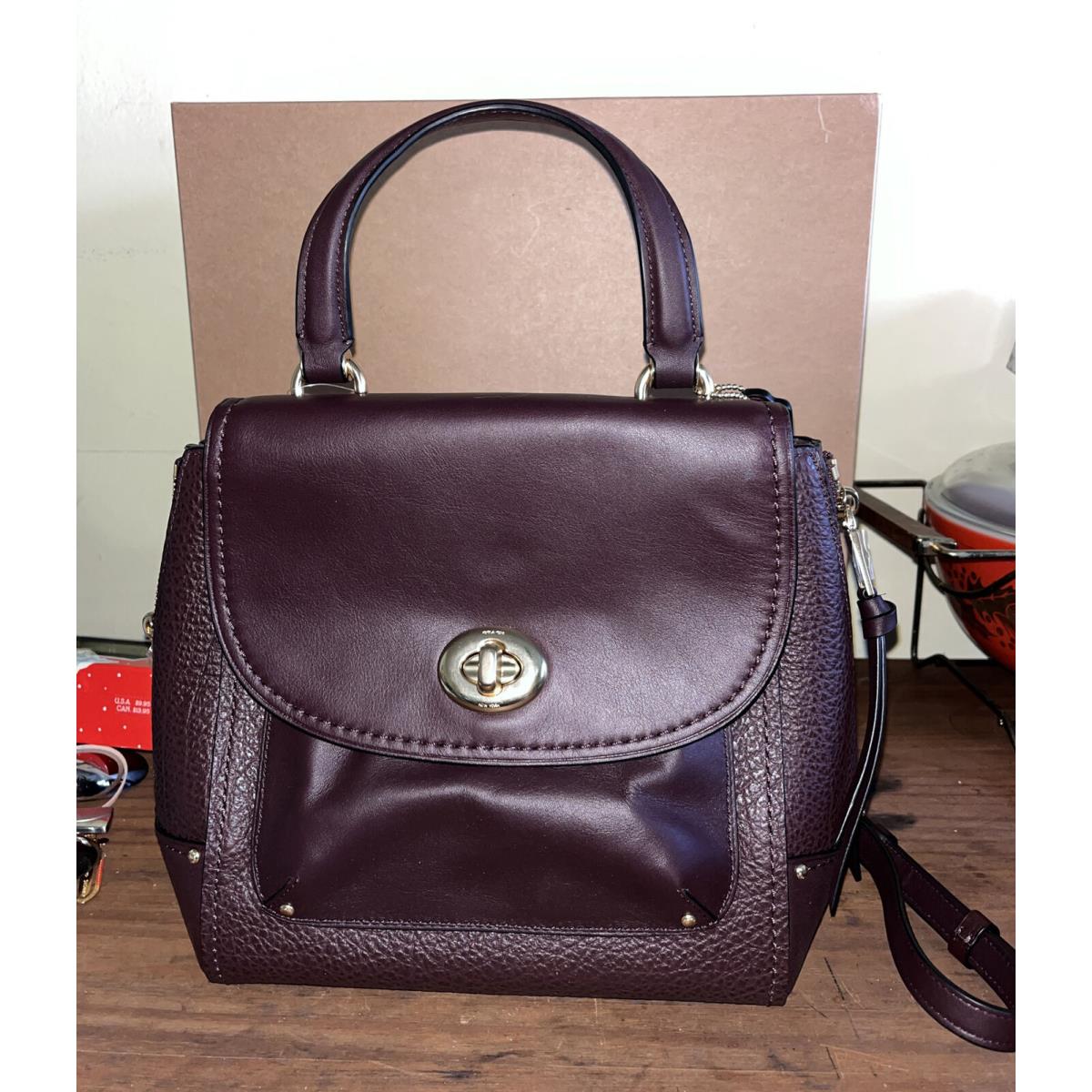 Coach Mini Pebbled Leather Faye Backpack Oxblood F30525