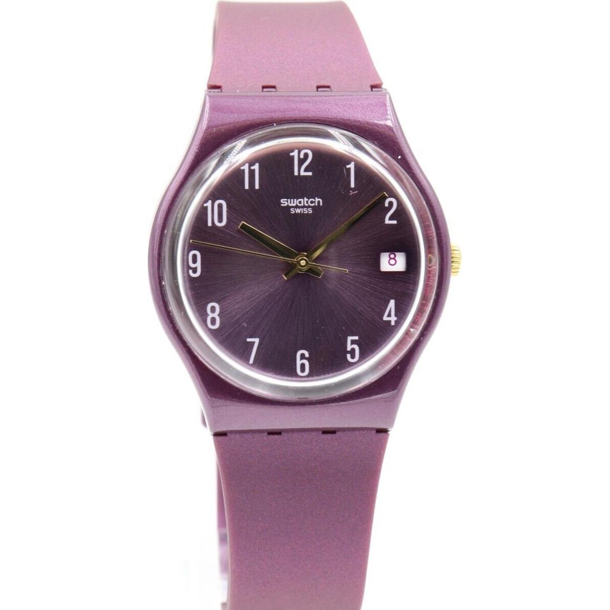 Swiss Swatch Originals Pearlypurple Silicone Date Watch 34mm GV403