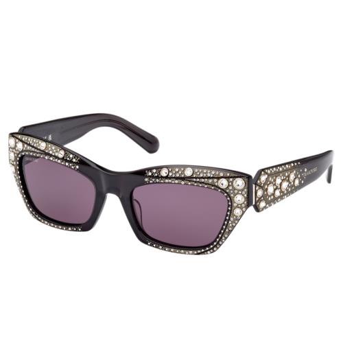 Swarovski SK 380 01A Sunglasses Transparent Black with Crystals / Grey Cat Eye