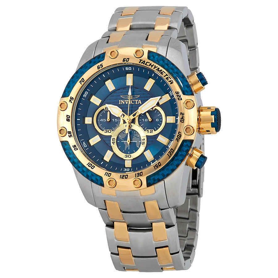 Invicta Men`s Watch Speedway Scuba Blue and Gold Tone Dial Steel Bracelet 25947