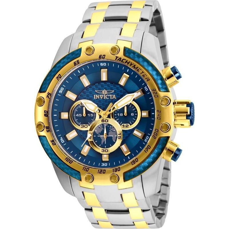 Invicta Men`s Watch Speedway Scuba Blue and Gold Tone Dial Steel Bracelet 25947 - Dial: Blue, Band: Silver, Gold