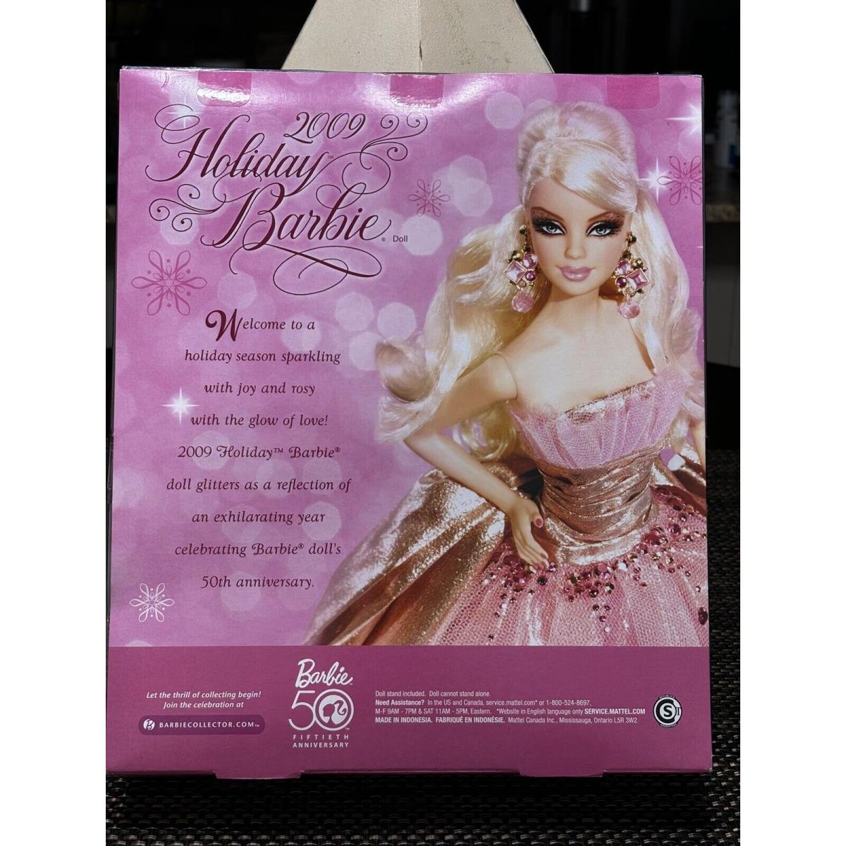 Barbie 2009 Holiday Barbie Doll N6556 Pink Gown Blonde 50th Anniversary Nrfb