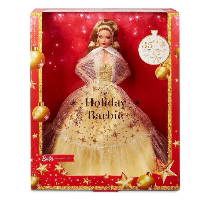 2023 Holiday Barbie Burnette Hair Doll Seasonal Gift Signature Golden Gown