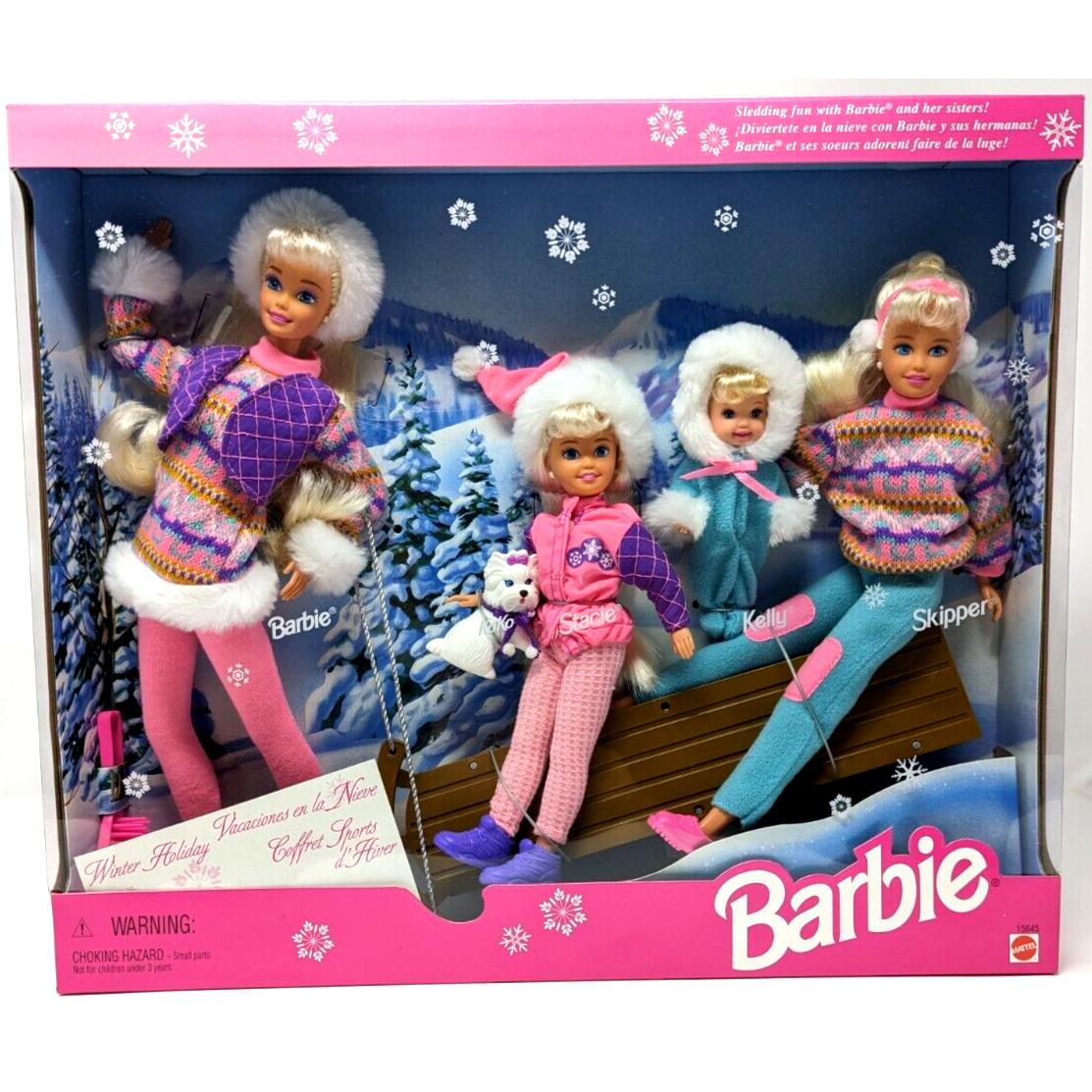 Barbie Winter Holiday Sledding Fun Set 15645 Skipper Stacie Kelly Koko Nrfb