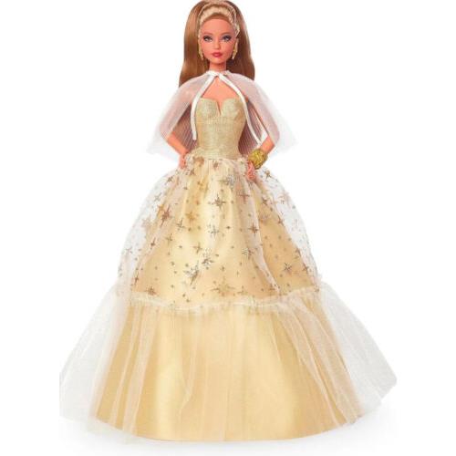 2023 Holiday Barbie Blonde Hair Gold Gown 35th Anniversary Mattel Christmas