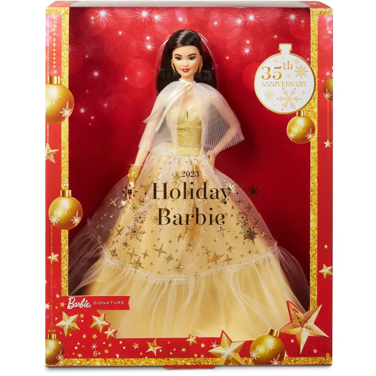 2023 Holiday Barbie Doll Black Hair Barbie Signature Golden Gown w/ Shipper Box