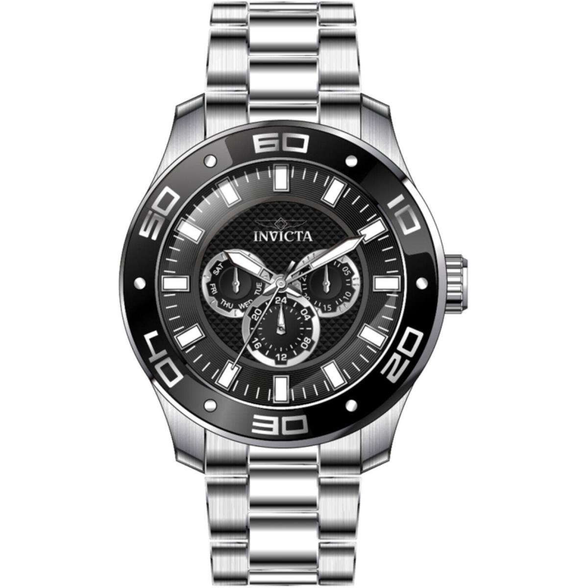 Invicta Men`s Watch Pro Diver Scuba Black Dial Stainless Steel Bracelet 45756 - Dial: Black, Band: Silver