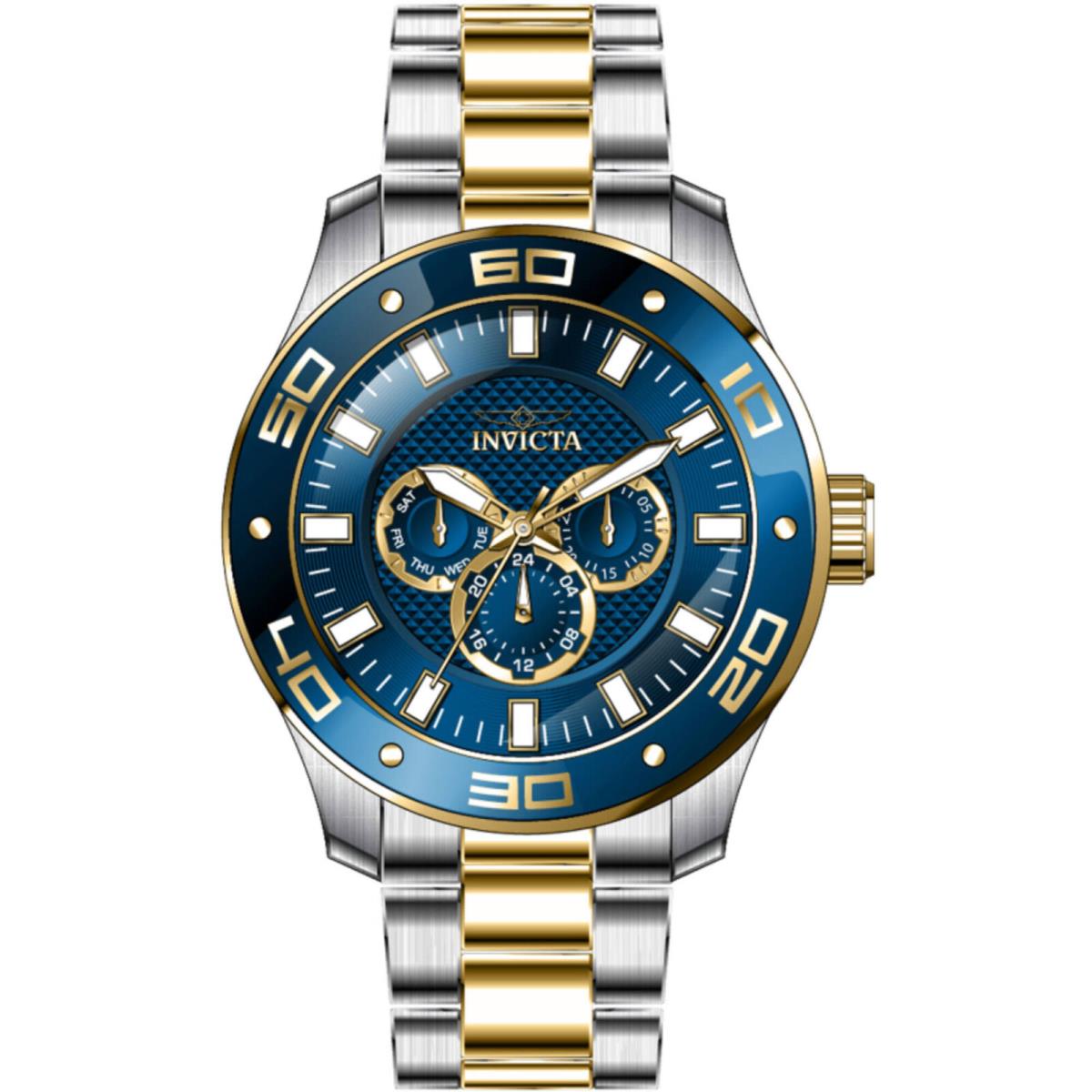 Invicta Men`s Watch Pro Diver Scuba Blue Dial Two Tone Bracelet Quartz 45760 - Dial: Blue, Band: Silver, Yellow