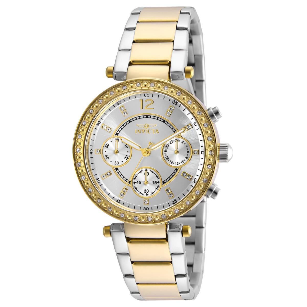 Invicta 20470 Lady`s Silver Dial Two Tone Yellow Gold Steel Watch