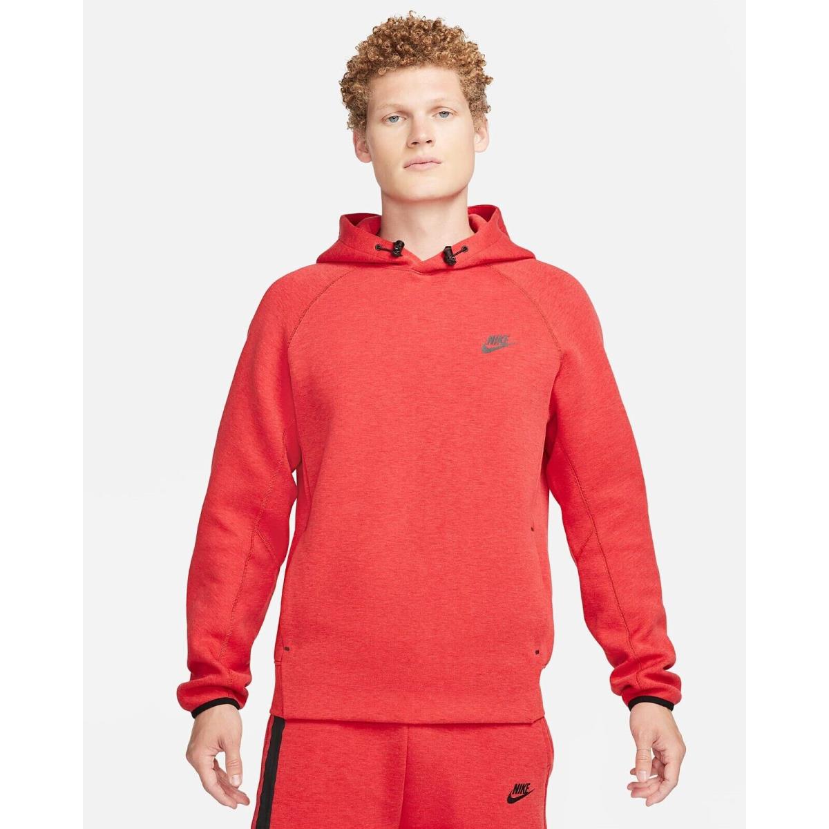 Nike Sportswear Tech Fleece FB8016-672 Men`s Red Pullover Hoodie Size L NCL132