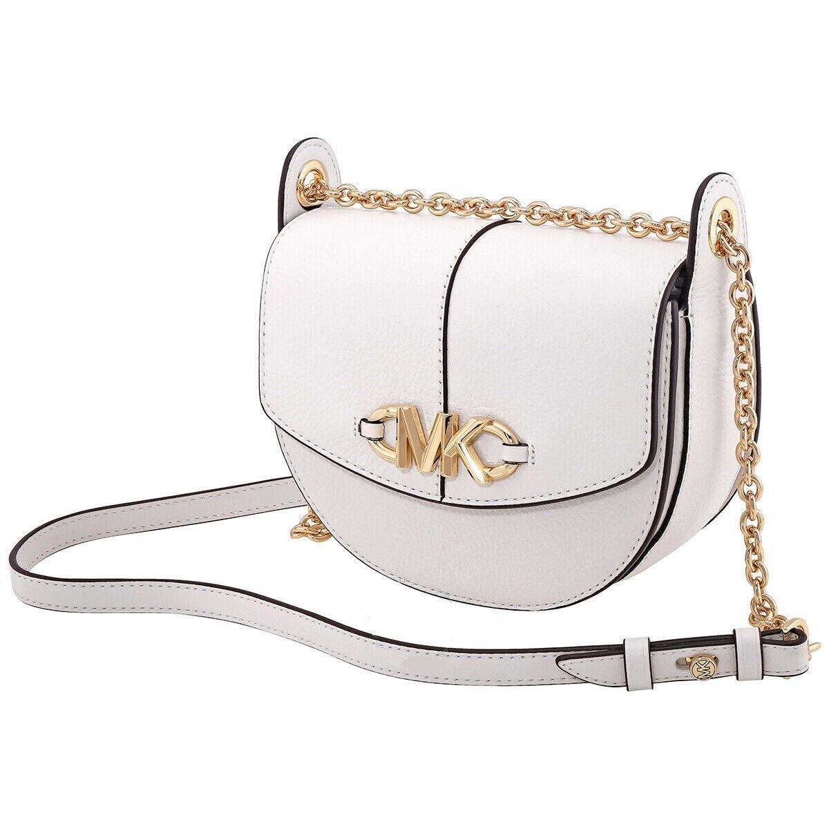Handbag Michael Michael Kors Crossbody Shoulder Bag Saddle Gold Chain White P4