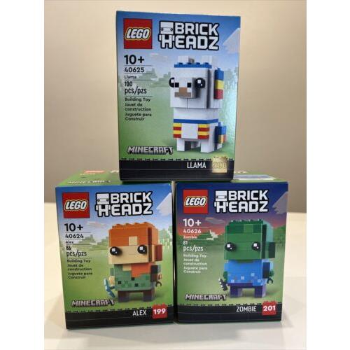 Lego Brickheadz Minecraft Alex 40624 Llama 40625 Zombie 40626 New/sealed