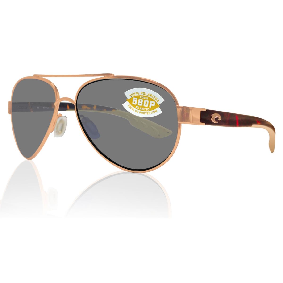 Costa Del Mar Loreto Rose Gold Tortoise Frame Gray 580 Plastic Polarized Lens