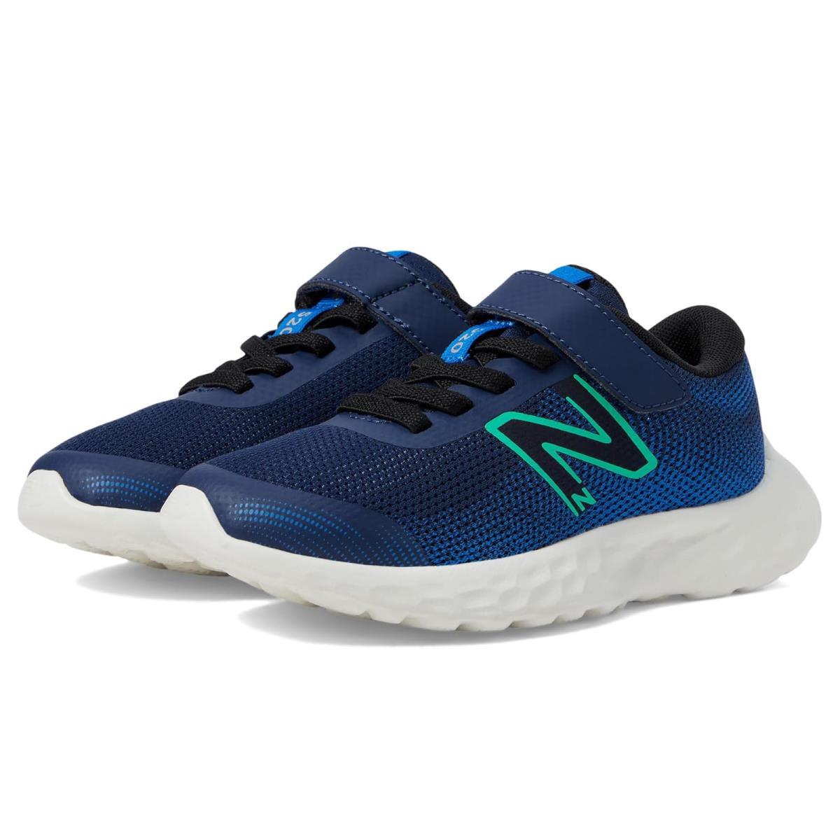 Boy`s Shoes New Balance Kids 520v8 Bungee Lace Little Kid NB Navy/Lime Leaf