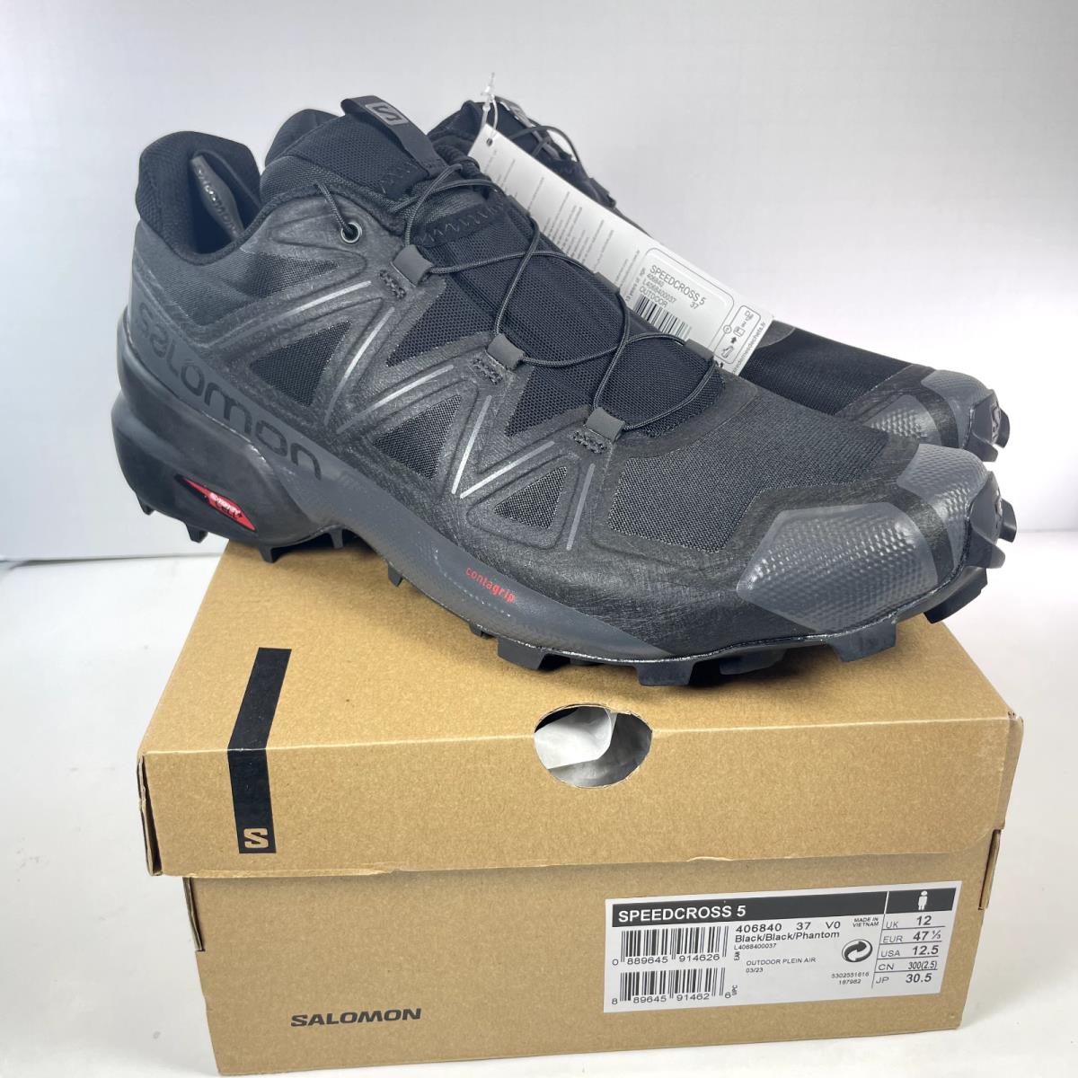 Salomon Speedcross 5 Trail Running Shoes Mens Size 12.5 Black Phantom - Black/Black/Phantom