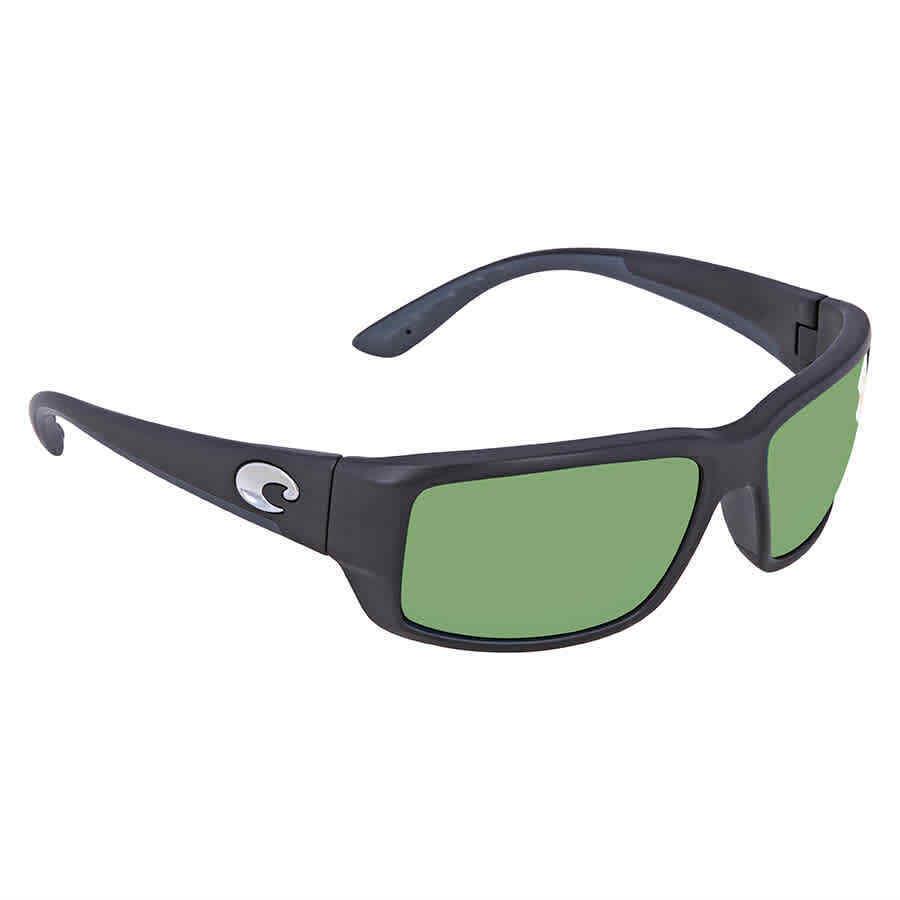 Costa Del Mar Fantail Green Mirror Polarized Rectangular Sunglasses TF 11 Ogmp - Frame: Black, Lens: Green