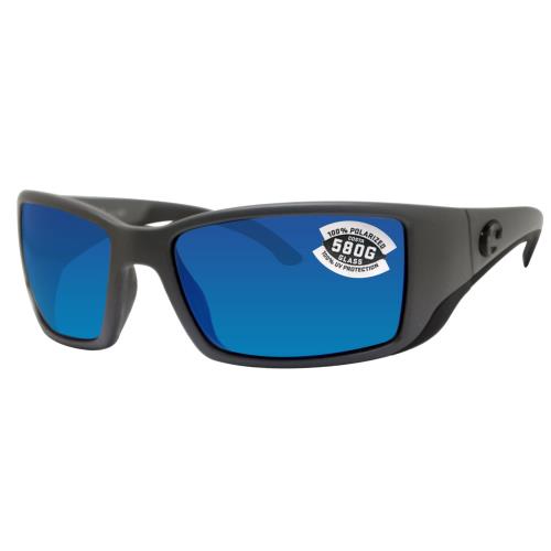 Costa Del Mar Blackfin Matte Gray Frame Blue Mirror 580 Glass Polarized Lens