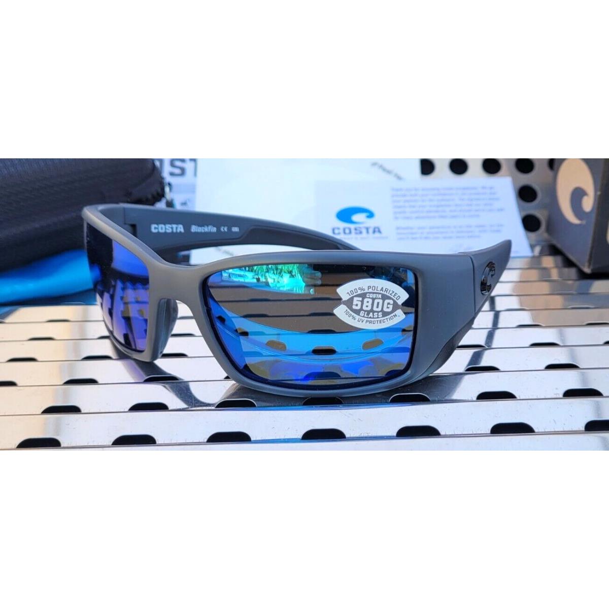 Costa Del Mar Blackfin 580G Polarized Sunglasses Matte Gray/blue Mirror