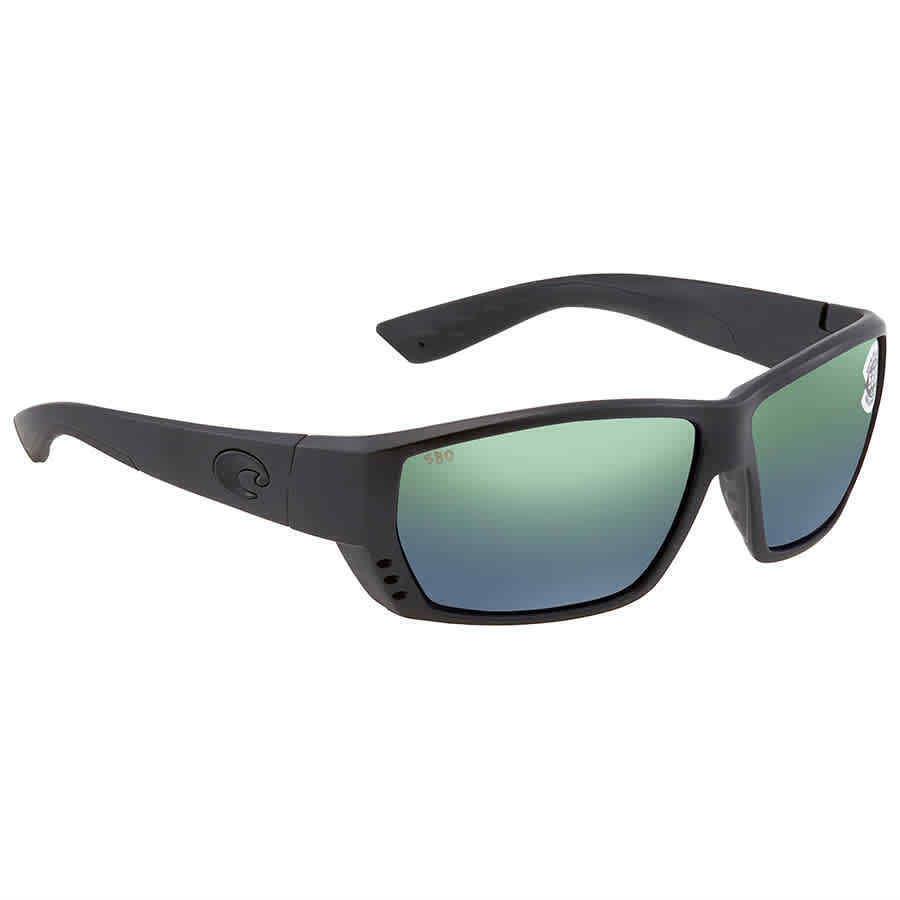 Costa Del Mar Tuna Alley Green Mirror Polarized Glass Men`s Sunglasses TA 01 - Frame: Black, Lens: Green