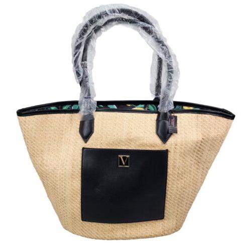 Victoria`s Secret Straw Beach Tote Bag Large Weekender Travel Logo